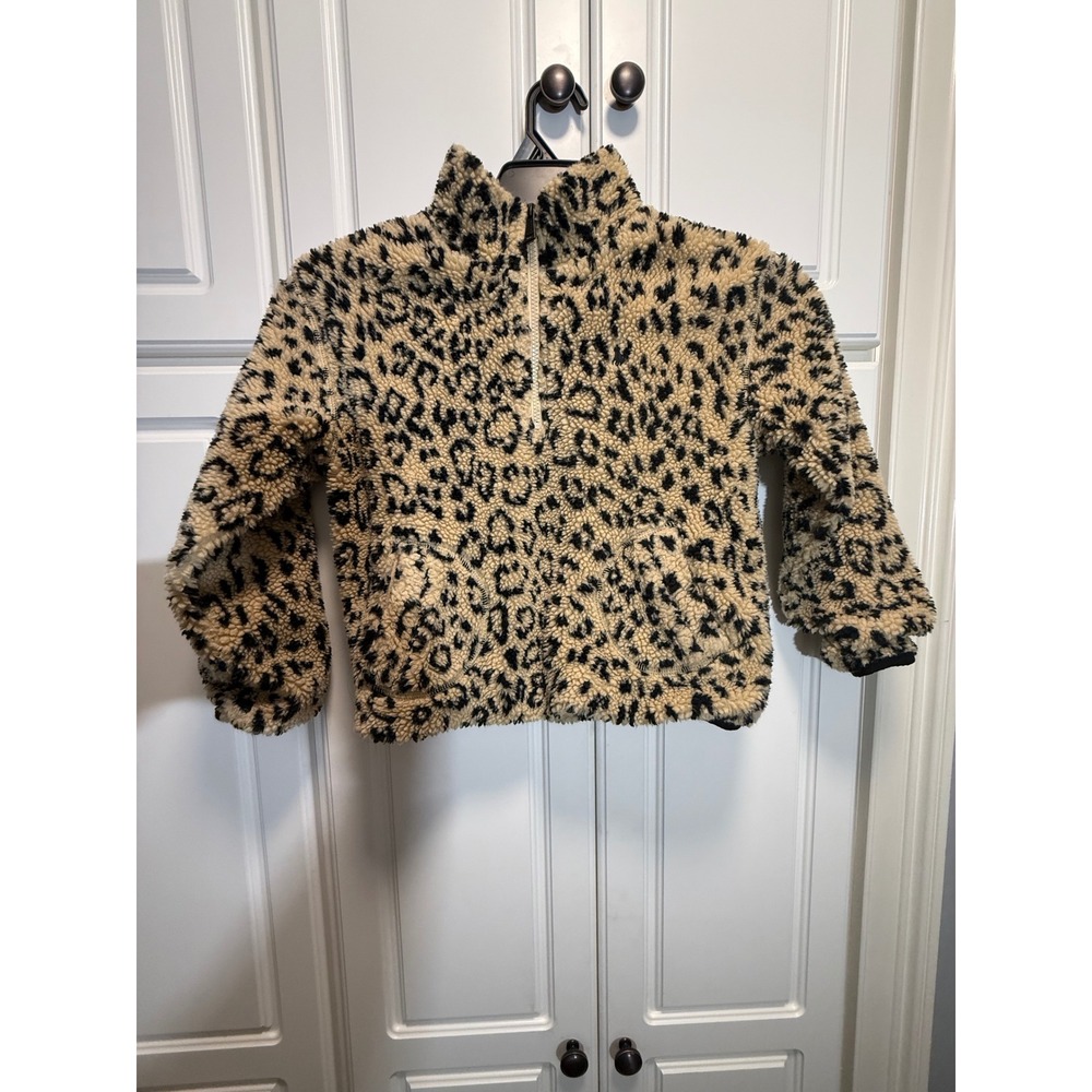 Polo Ralph Lauren Kids Leopard Print Sherpa Fleece Quarter Zip Pullover Size M